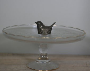 vintage footed pressed glass cake plate