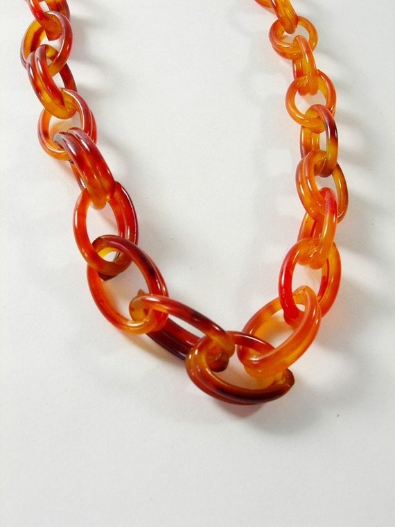 Vintage LUCITE Orange TORTOISE Chain Link by storybookvintage