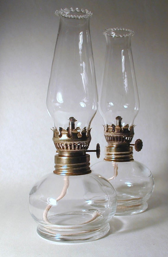 Two Small Hurricane Lamps Clear Glass with Wicks