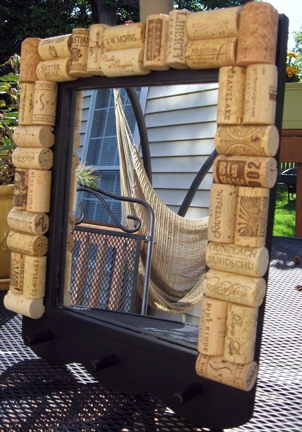 OOAK Black Wine Cork Board/Mirror by LizzieJoeDesigns on Etsy