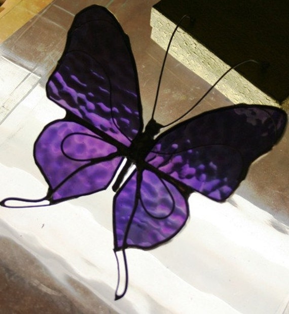 Purple Iridescent Stained Glass Butterfly by Glassquirks on Etsy