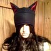 SUPER WARM Black Fleece Kitty Fox Wolf Ear Hat with Earflaps