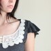 Bohemian Lace Tunic - heather grey with flutter sleeves and bib applique, vintage cottage chic style - small