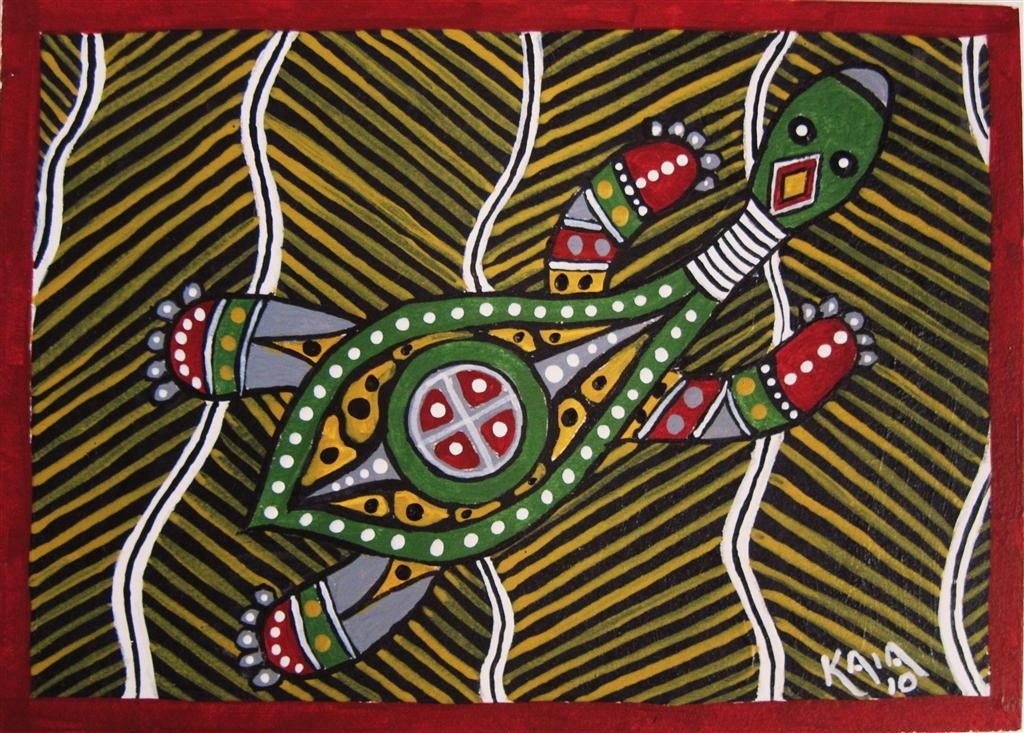 ACEO original acrylic Turtle Aboriginal art FREE SHIPPING