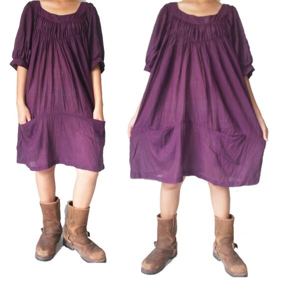 Purple Cotton Short Dress XL to 3X