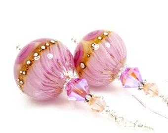Pink Earrings, Lampwork Earrings, Glass Earrings, Glass Bead Earrings, Beadwork Earrings, Drop Earrings, Lampwork Jewelry
