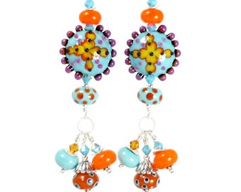 Southwestern Earrings, Lampwork Earrings, Colorful Earrings, Chandelier Earrings, Beaded Earrings, Glass Earrings, Beadwork Earrings
