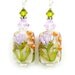 Floral Lampwork Earrings, Glass Flower Earrings, Violet Purple Peach Olive Earrings, Glass Bead Earrings, Glass Earrings
