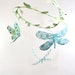3 dragonflies dream of spring - fabric mobile in tiffany blue, aqua, mint green, white, grass green
