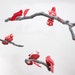 Bird Mobile - Baby Nursery Decor - fabric sculpture on yarn wrapped branches in snow white, rose red, gray, black, and coral pink