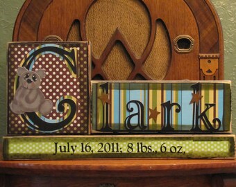 Personalized and Customized Boys Name Sign Baby Name Sign Birth Announcement Blocks Sign for Boys Nursery and Room Decor