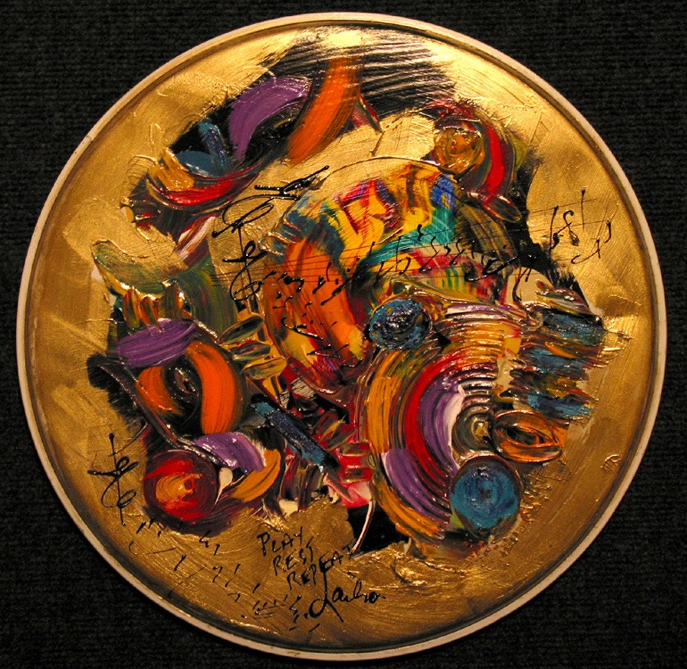 Drum Head Painted Drum head with MusicBronze Background