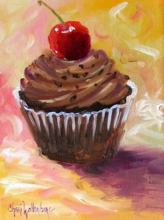 Items similar to Food Print Chocolate Cupcake Cherry on