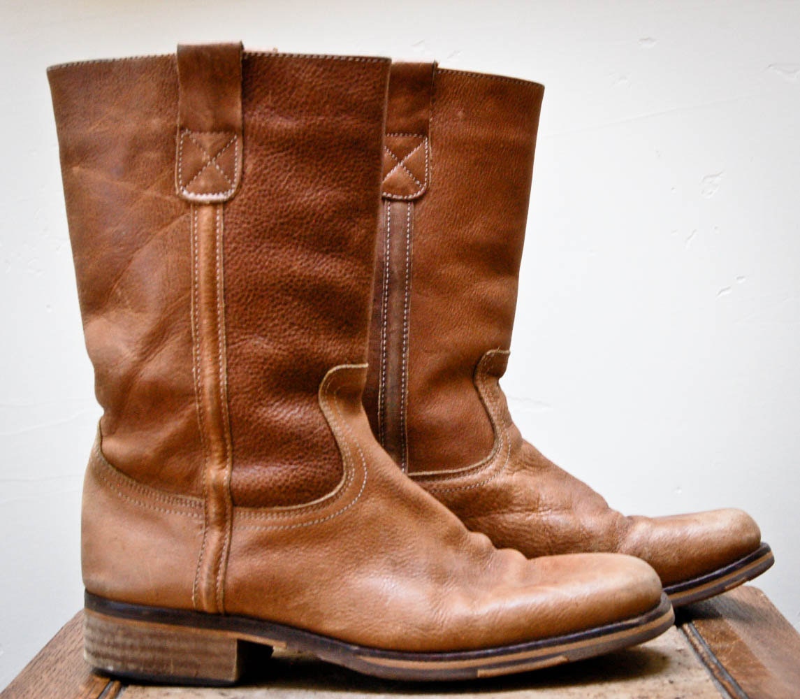 Rugged Walnut Brown Western Roper Boots Mens 10