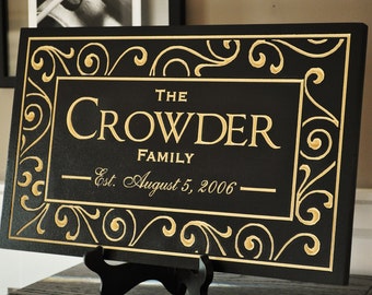 Personalized Family Name Sign Established Plaque Carved Engraved 11x18 FS