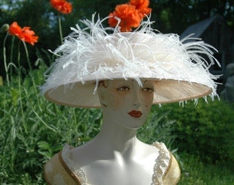 Kentucky Derby Hat, Ladies Edwardian Straw Hat, Peach Hat, Formal Hat