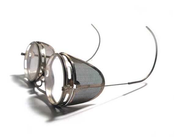 Vintage 1940s Safety Goggles Glasses With Metal Mesh Side