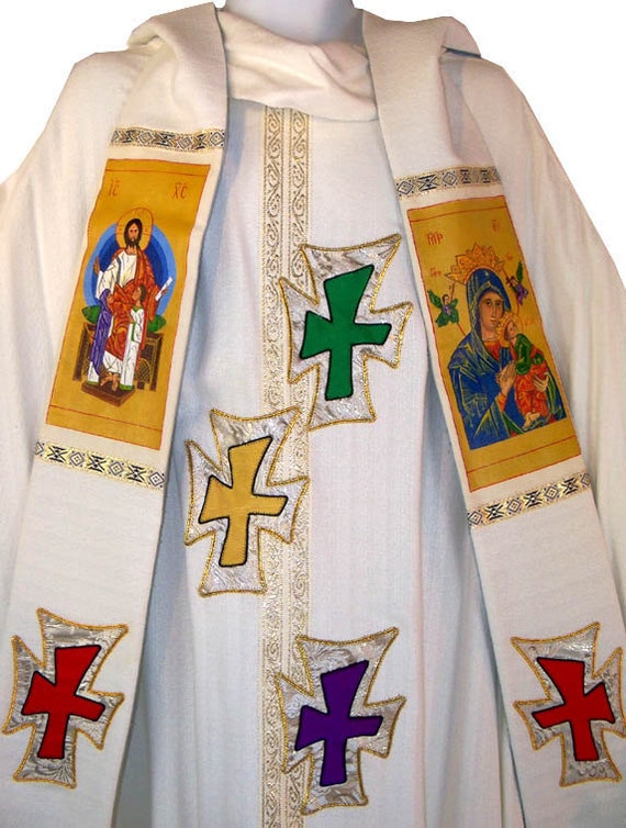 Authentic Vintage Catholic Priest Vestment Robe with Sash Cape