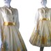 Classic Floral Printed 1950s Yellow Chiffon Garden Party Dress with Full Skirt Size Small By Joan Barrie New York