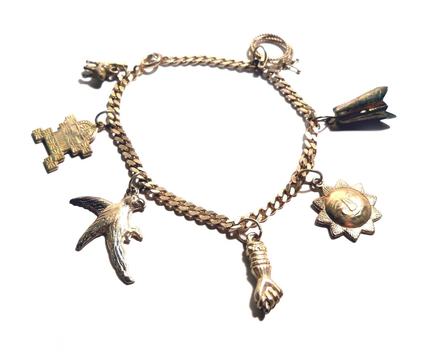 Vintage Mexican Silver 1950s Souvenir Charm Bracelet 7