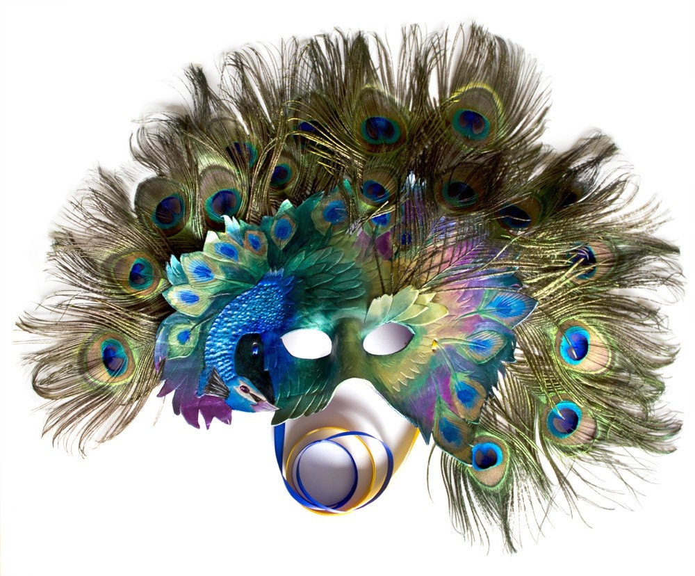 Peacock Mask Handmade Leather Mask With Real Feathers