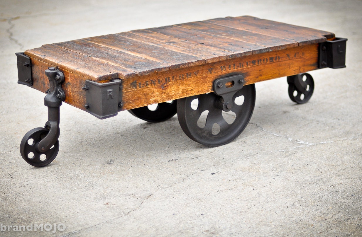 Vintage Industrial Factory Cart Coffee Table 48L x 27w x