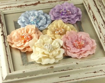 Ceylon - Garden fabric flowers with beaded and pearls on the center