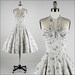 Vintage 1950s Dress . Black . White . Halter . Cotton Full Skirt . XS/S . 1743