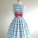 Size UK 8 (US 4-6) - Blue and White Striped Nautical Prom Dress - Made by Dig For Victory