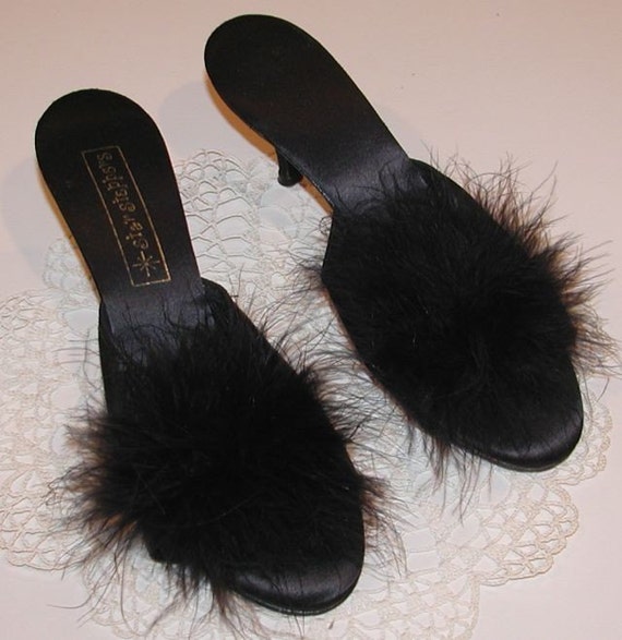 Vintage Sexy Black Marabou Feather Slippers By Haoli On Etsy 6759