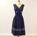 Vintage 50s Dress 60s Dress, Dark Blue & White Dotted Cotton Sun Dress, Wrap Bodice, Rick-Rack Trim, Belted Waist, Full Skirt, Bill Sims