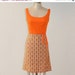Vintage 60s Dress, Orange Floral Print Lanz Wiggle Day Dress, Plunging Scoop Back, Sash Belt, Fitted, XS