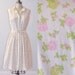 1950s Dress 60s Dress, Pink & Green Floral Roses Print Cotton Sun Dress, Belted Waist, Full Skirt, Large