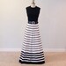 Vintage 60s Dress / 70s Dress, Navy Blue & White Striped Butte Knit Sleeveless Maxi Dress, Chunky Belted Waist, Fabulous Full Maxi Skirt