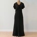 1930s 30s Dress, Black Silk Rayon Bias Cut Full Length Party Evening Dress, Cascading Flutter Sleeves, Lace Insert, Old Hollywood Art Deco