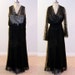 1930s Dress Set, Vintage 30s Black Floral Net Lace Silk Illusion Full Length Party Evening Gown & Bolero Wrap, Art Deco Old Hollywood Large