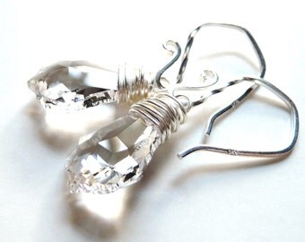 Swarovski Crystal Clear Earrings, Ice Clear Swarovski Crystal Briolettes, Sterling Silver Jewelry, Christmas Gift, Under 25