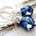 Blue Crystal Earrings, Sapphire Blue Swarovski Earrings, Wire Wrapped Ocean Crystal Briolettes, Sterling Silver, JBMDesigns, Fashion