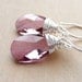 Pink Swarovski Crystal Dangle Earrings, Antique Pink Swarovski Crystal Briolette Drops, Sterling Silver, Wire Wrapped, Under 25