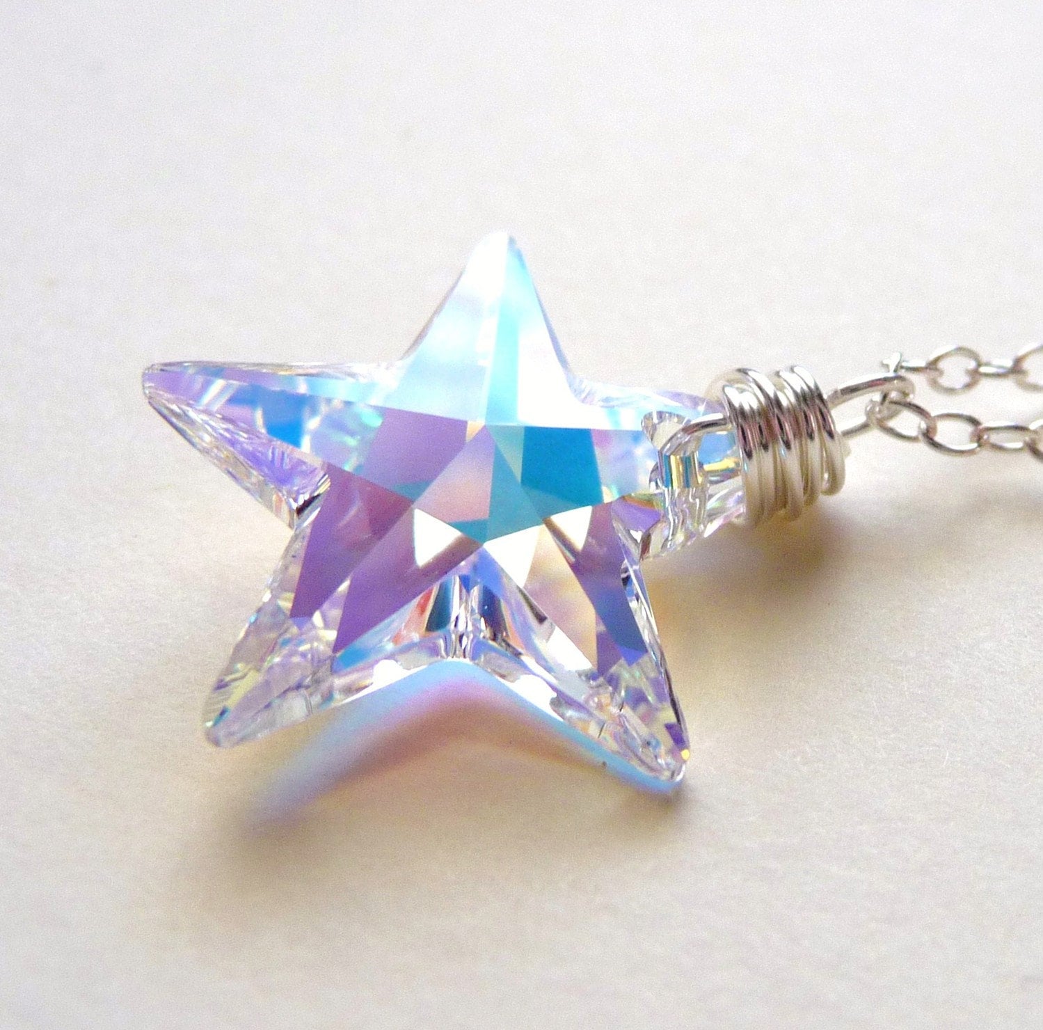 Star Necklace Aurora Borealis Crystal Star Swarovski AB Wire