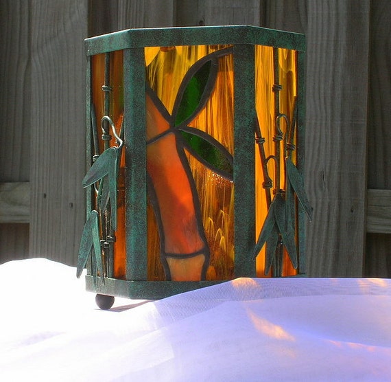 Items Similar To Candle Holder Lantern Stained Glass Bamboo And Asian Theme On Etsy 9311