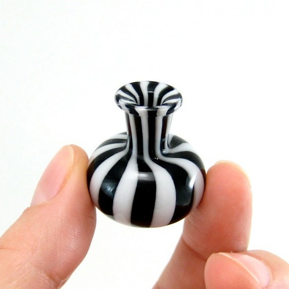 Miniature Glass Vase Black and White Stripes