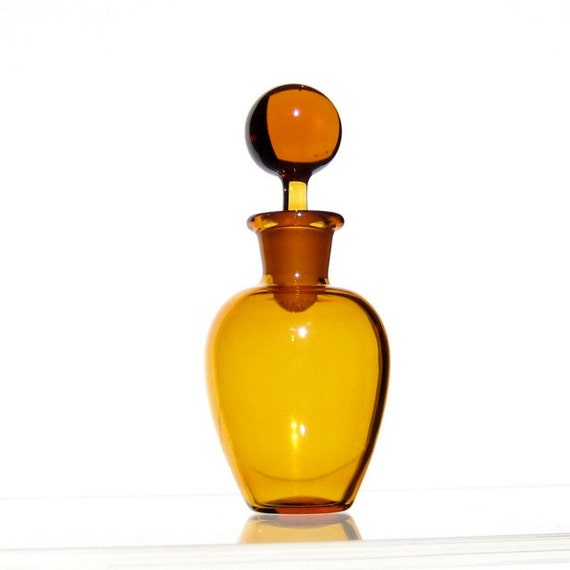 Perfume Bottle or Small Jar in Yellow Hand Blown Glass