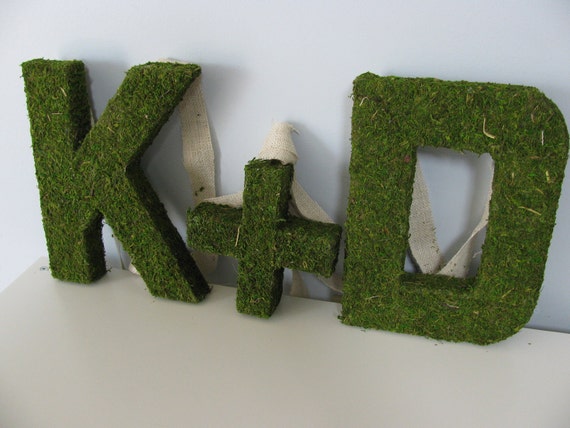 Items similar to SET OF 3 Woodland Moss Covered Monogram Letter's and ...