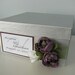 Silver Wedding Card Program Keepsake Box with Purple Eggplant Ranunculus Sage Green and Personalized Tag Can Customize Flowers and Colors