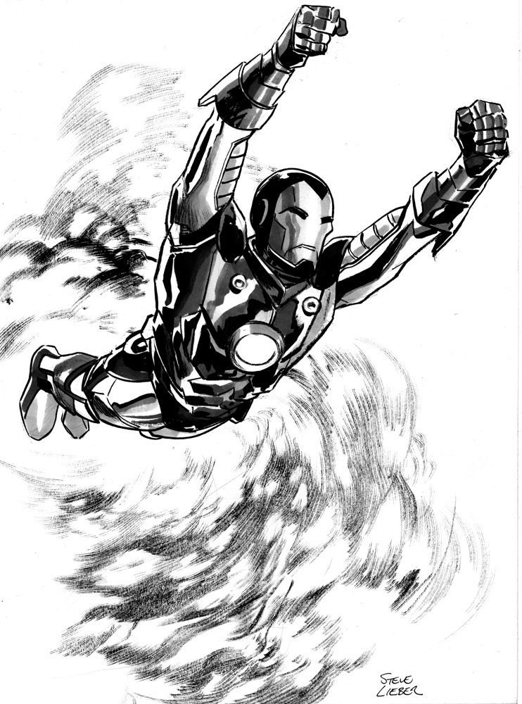 Brush and ink Iron Man drawing by Steve Lieber by PeriscopeStudio