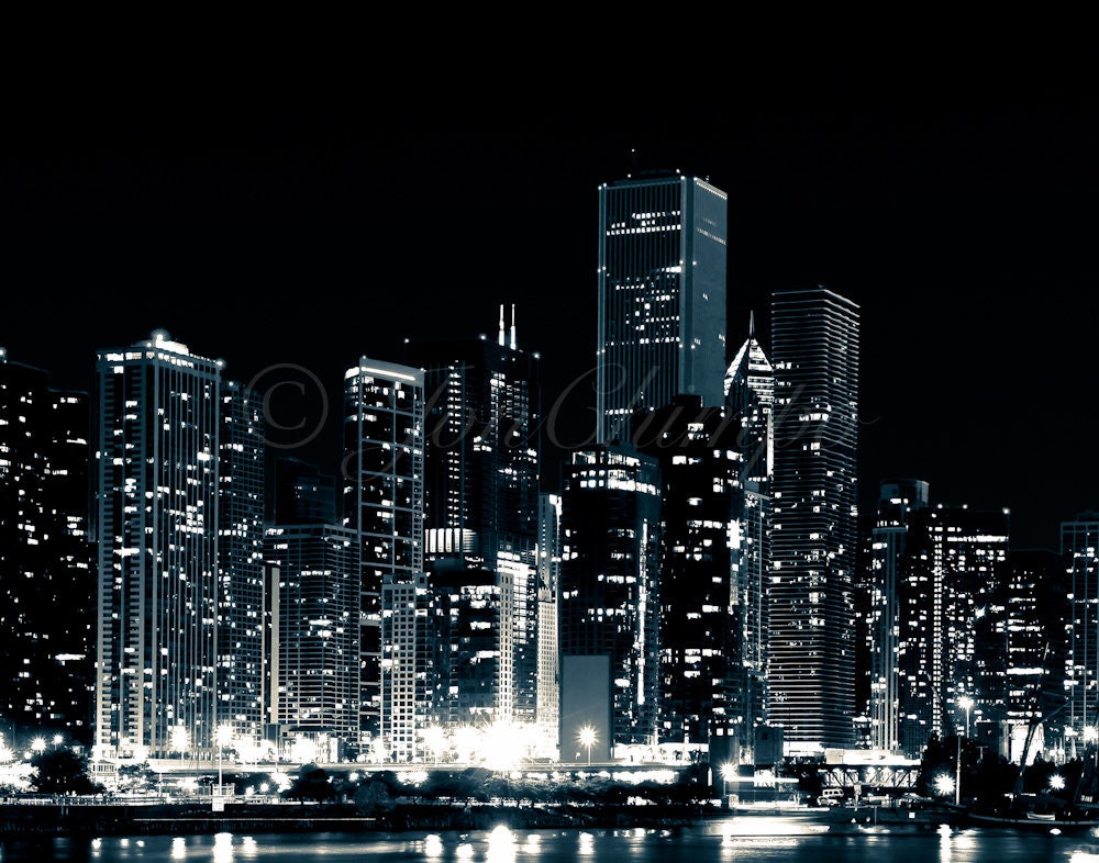 Chicago City Black Night 11x14 phototography by jonchimpo on Etsy