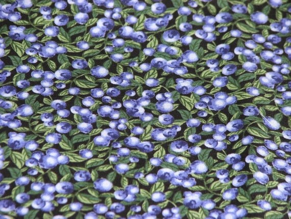 1 yd NEW Blueberry Fabric Black Background Quilt Cotton Fabric