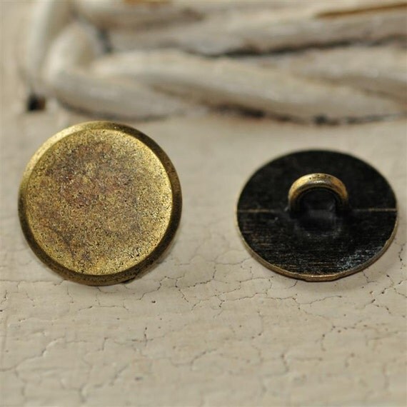 Items similar to Set of 6 Antique Brass 15mm Flat Blank Shank BUTTONS ...