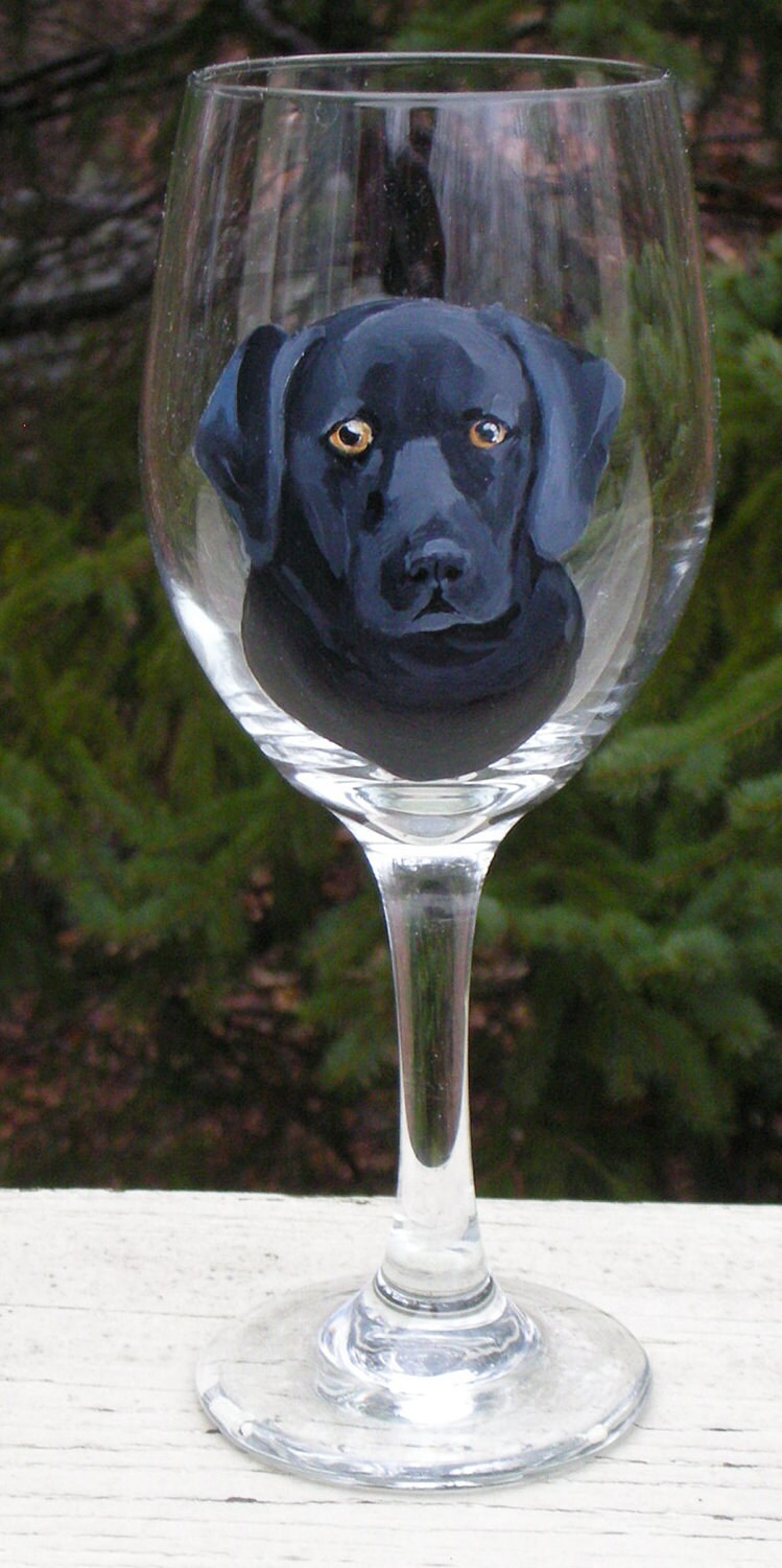 Black Lab Hand Painted Wine Glass